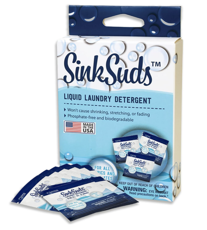 SinkSuds Laundry Detergent, Travel Size Liquid Soap, TSA Compliant, Safe For All Fabrics, 8 Packets (Packaging May Vary)
